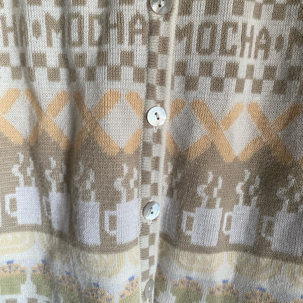 Vintage Eagles Eye Mocha Cappuccino Coffee Cup Novelty Knit Button-Up Sweater S - Picture 6 of 13